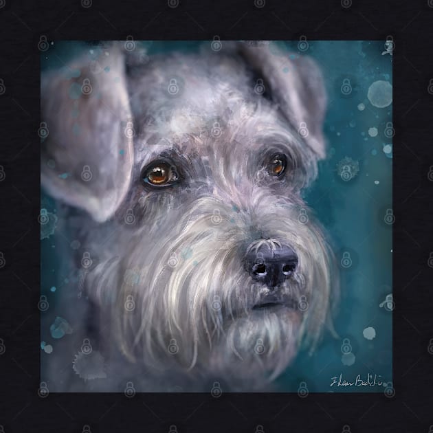 Painting of a White Schnauzer on Blue Background by ibadishi